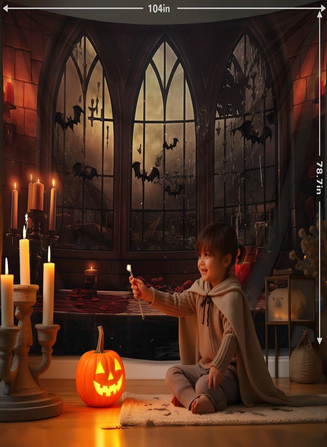 QGHOT Halloween Tapestry Wall Hanging Horror Castle Window Tapestry Gothic Spooky Backdrop Vampire Medieval Tapestries for Bedroom Living Room Dorm Wall Art Decor (104"x78.7") - Image 5